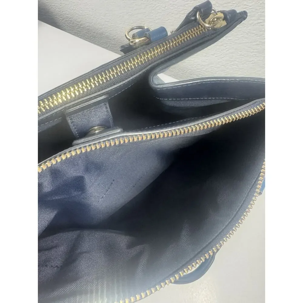 Coach Two Tone Blue Python Embossed And Leather Carryall Tote